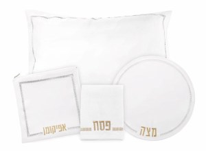 Picture of Faux Leather Pesach Set 4 Piece Hemstitched Design Gold